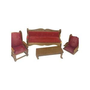 Vintage 4 Piece Wooden Miniature Dollhouse Living Room Set for Repair 1:12